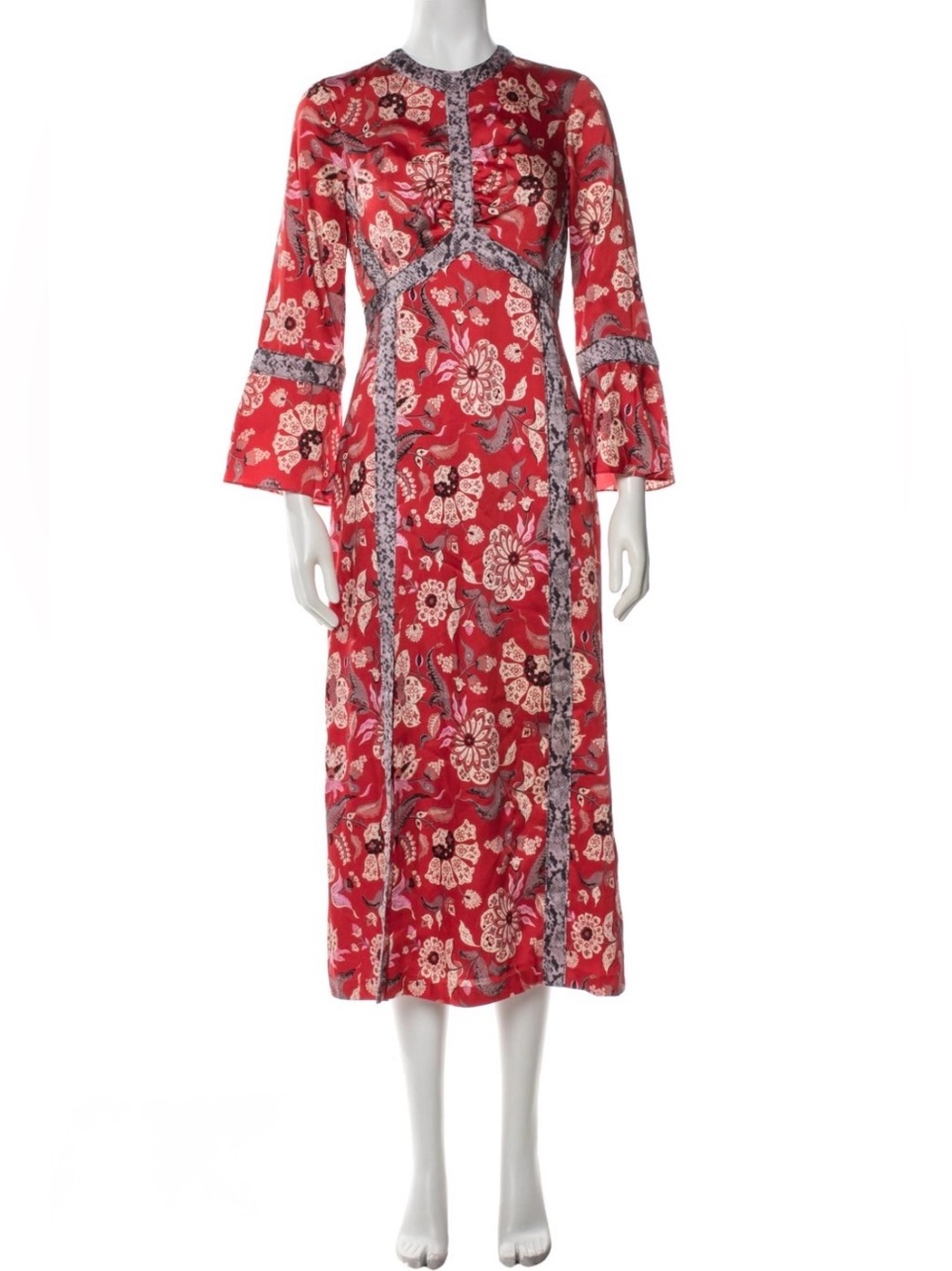 Cinq à Sept Smyth Venetian Red Floral High Slit Midi Dress Size 2 NWT